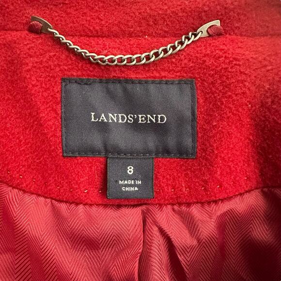 Lands’ End Red Wool Cashmere Overcoat Long Women 8 Double Breasted Winter Coat - Picture 10 of 11